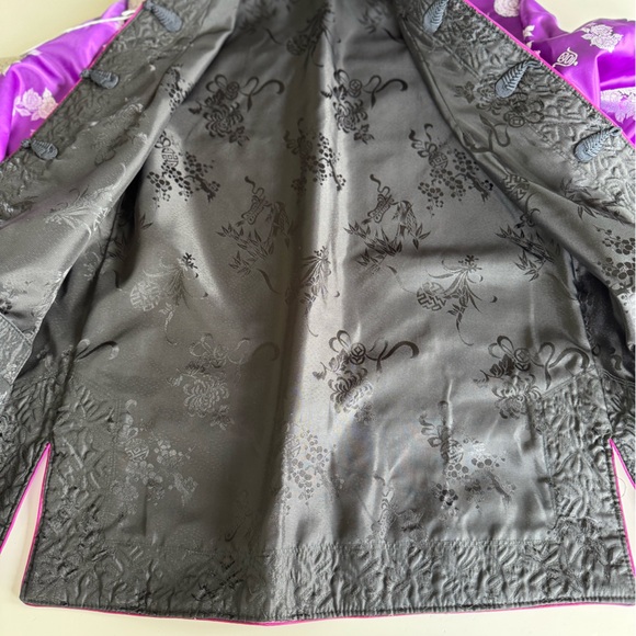 Vintage Purple Black Chinese Embroidered Silk Bed Jacket Handmade Reversible - Picture 7 of 16